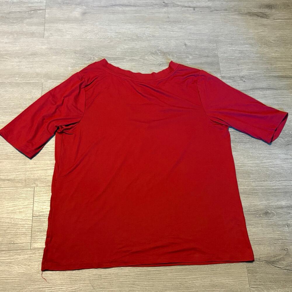 Pajamagram Sleep Top Womens 1X Red V-Neck Short Sleeve Pajama Shirt Soft - Picture 2 of 10